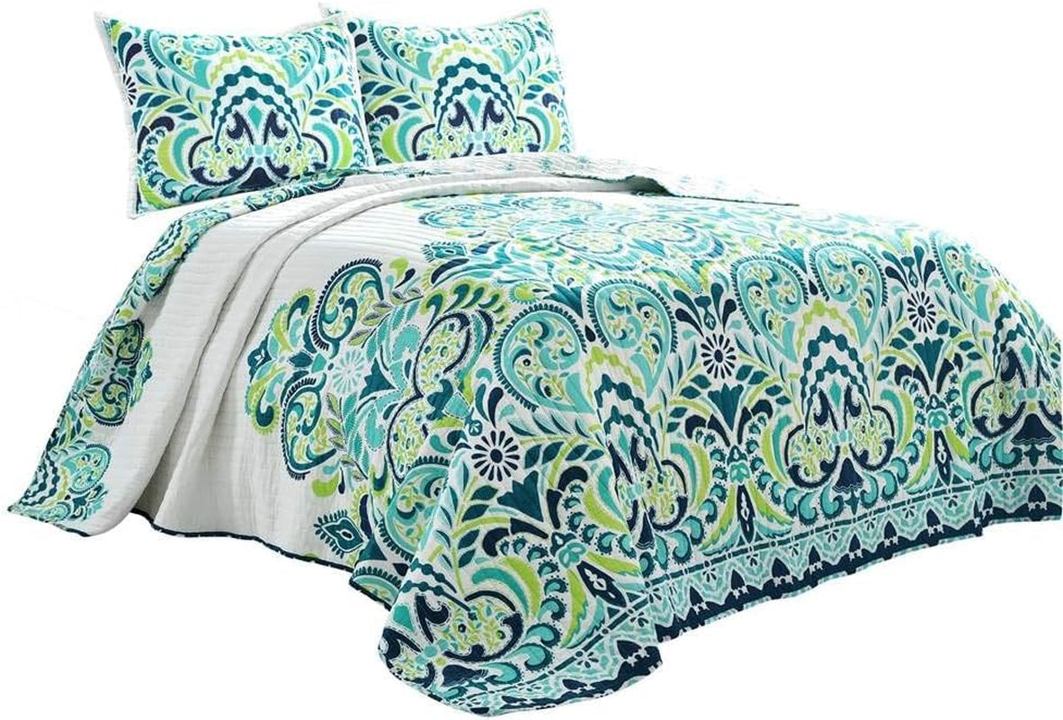 Lush Decor Colcha Clara, algodón, turquesa y mandarina, Edredones y edredones Full/Queen Naty Shop Azul/verde King size