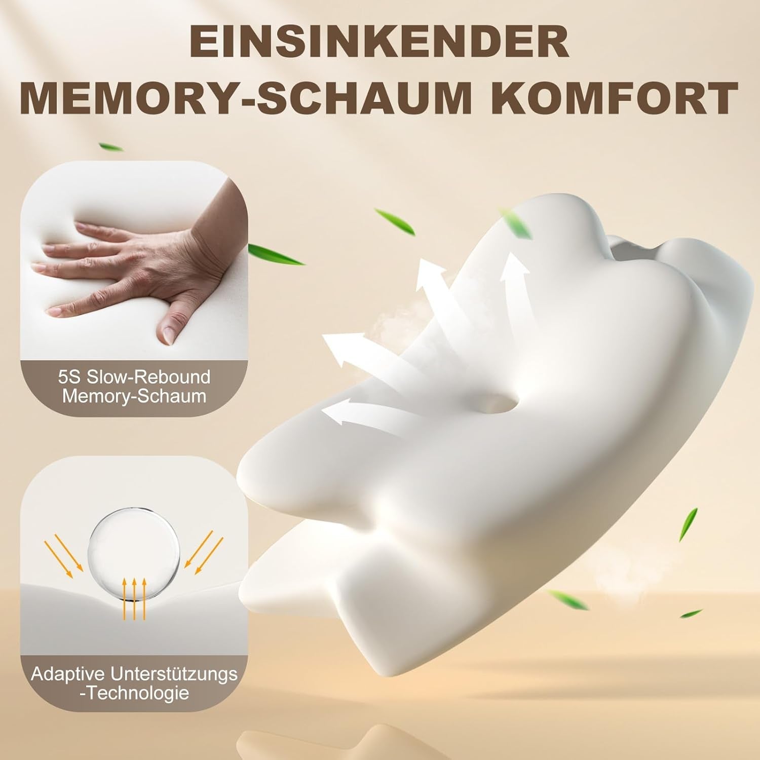 Almohada ergonómica para dormir de lado - Almohada para el cuello Almohada de apoyo para el dolor de cuello y hombros Almohada ortopédica de espuma viscoelástica para el cuello para dormir boca abajo y de lado con soporte para el cuello Almohadas ortopédicas cervicales Naty Shop