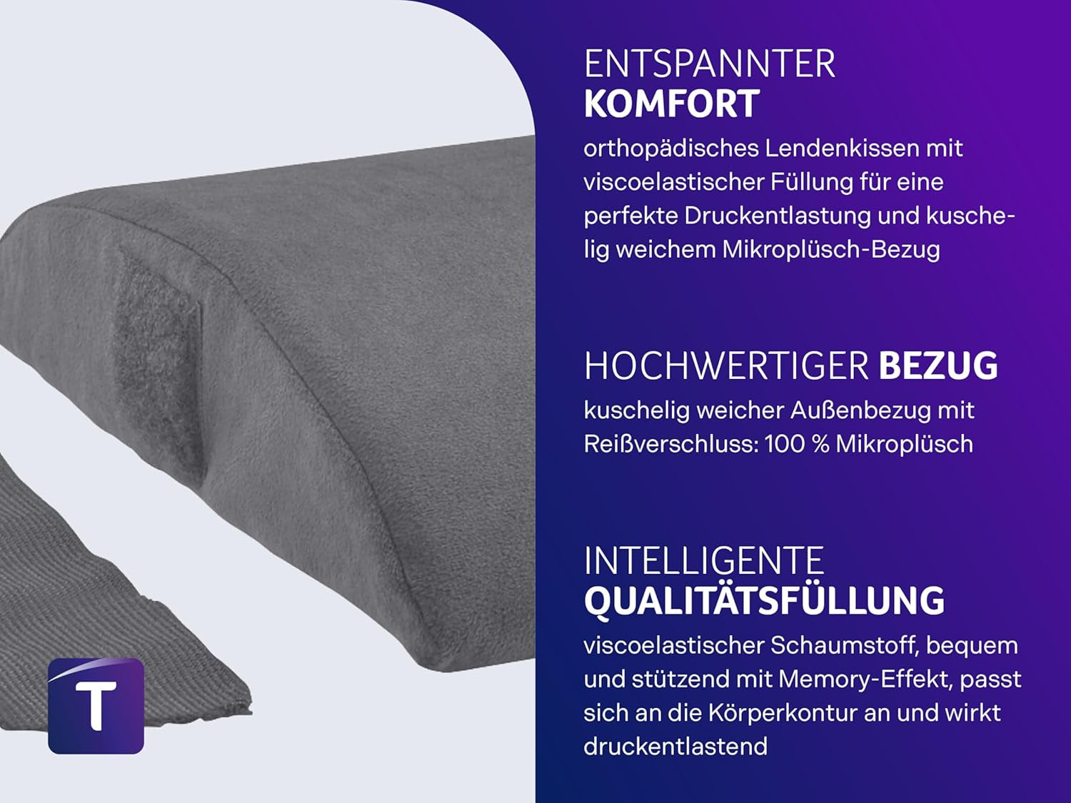 Almohada ortopédica para espalda/lumbar Traumnacht con núcleo de espuma viscoelástica y funda de micropolar agradable para la piel, certificado Oeko-Tex, fabricado según los estándares de calidad alemanes