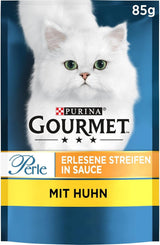 Gourmet Perle Select Strips Comida húmeda para gatos con pollo, paquete de 26 (26 x 85 g)
