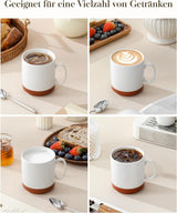 Juego de tazas de café MALACASA, juego de tazas de gres de 350ml para 4 personas, tazas de café modernas para té, zumo, café con leche, capuchino, chocolate caliente. Apto para lavavajillas y microondas, serie TARA, blanco caqui