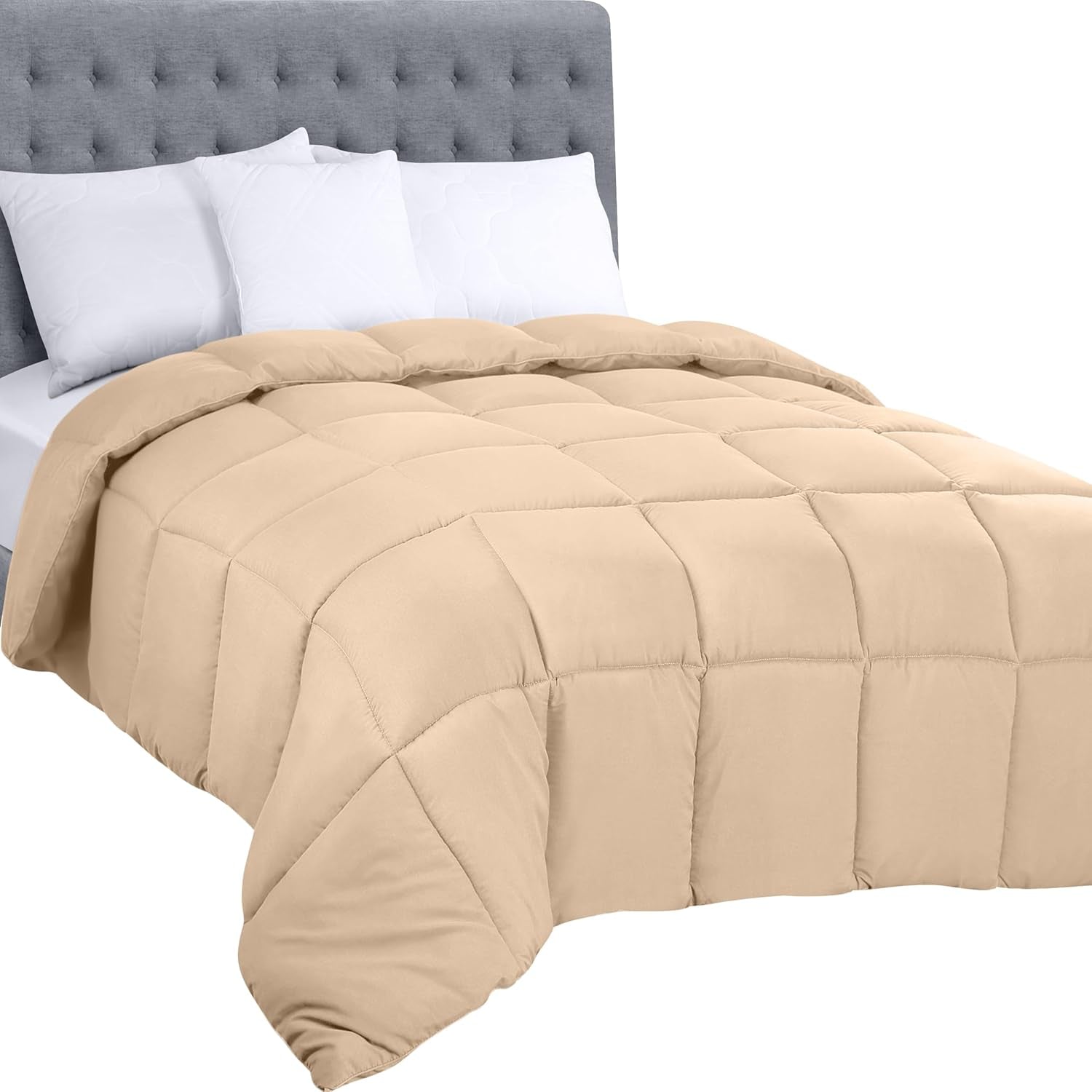 Utopia Bedding Edredón para todas las estaciones, 250 g/m², relleno de fibra siliconada de felpa, cama doble cosida en caja (Doble XL, gris claro) Naty Shop Beige Edredones y edredones individuales (1 paquete)