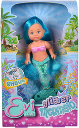 Simba 105733482 - Evi Love Glitter Mermaid, muñeca sirena con una aleta caudal que brilla al agitarla. Solo se proporciona UN artículo.