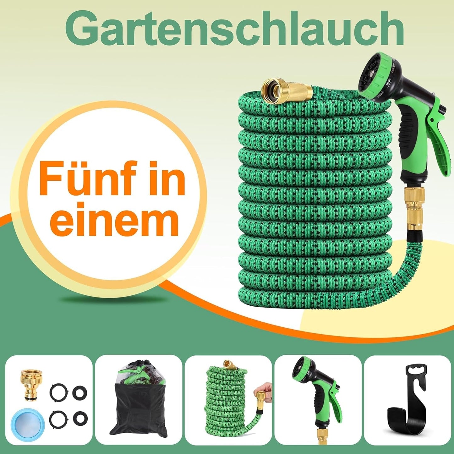 Manguera De Jardín Extensible De 45 M, Manguera De Agua Flexible Retráctil Automática, 10 Patrones De Rociado, TPE 2500D, Conectores De Metal, Para Jardines Extra Grandes, Agricultura, Limpieza