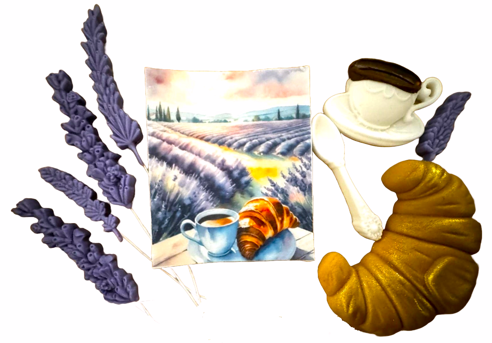 Set de 9 decoraciones de pasta de azúcar comestible, Decoraciones de pasta de azúcar de lavanda Nati Shop