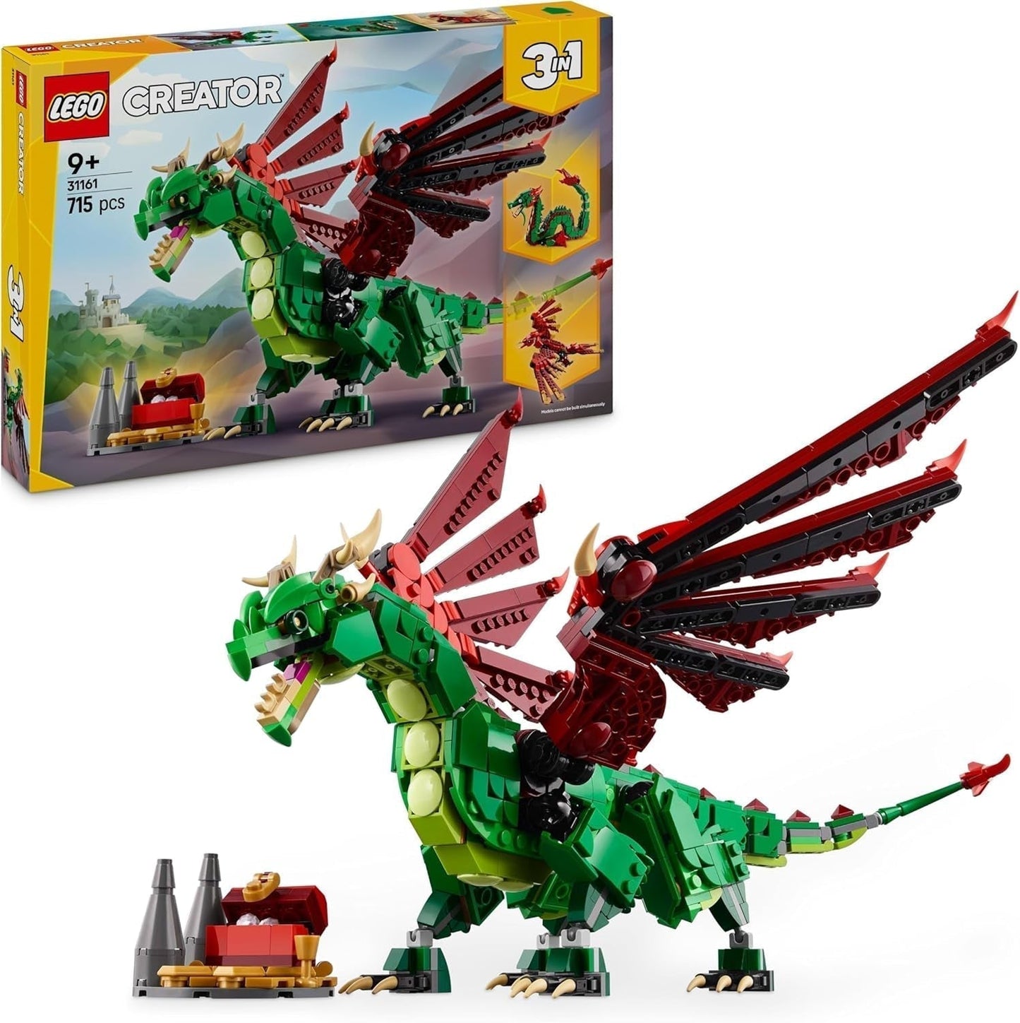 LEGO Creator Dragón Verde 3 en 1 - Juguete - Se convierte en serpiente marina o fénix - Juguete de construcción de animales para niños - Regalo para niños y niñas a partir de 9 años 31161 Juegos de construcción Besuche den LEGO-Store Default title