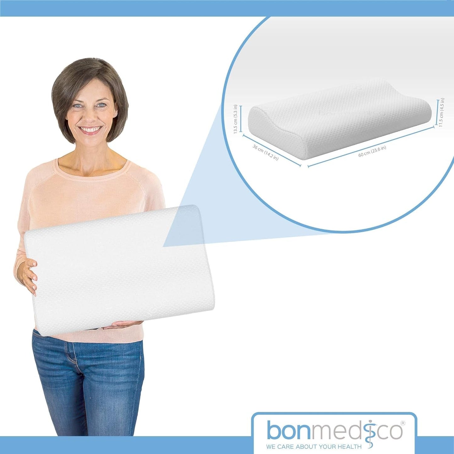 Bonmedico Almohada Ergonómica Grande - Almohada Ortopédica de Soporte para el Cuello - Almohada Cervical para Dormir de Lado, Dormir boca arriba - Almohada Viscoelástica - Almohada para Dormir Adultos - Regalos Bienestar Almohadas Ortopédicas Cervicales Naty Shop