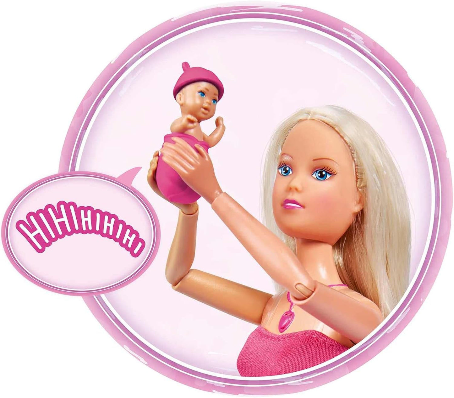 Simba 105733480 - Mochila Bebé Steffi Love, Muñeca Embarazada con Bebé y Grandes Sonidos, Accesorios Bebé y Portabebé, Rosa Naty Shop Muñecas