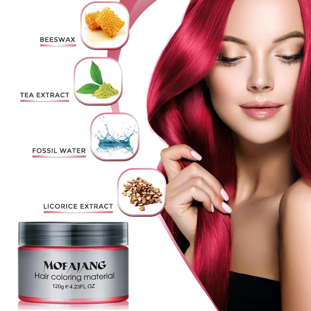 Color de cabello temporal 4.23 onzas de cera de color para hombres y mujeres Pomada de color natural lavable Tinte para el cabello instantáneo para fiesta Cosplay Halloween (rojo) Naty Shop Tinte para el cabello
