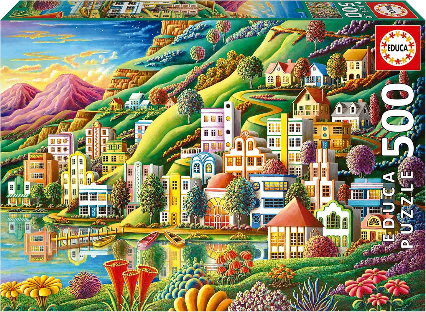 Educa - Puzzle 500 piezas para adultos | Pueblo colorido junto al lago Puzzle de 500 piezas para adultos y niños a partir de 11 años, puzzle de paisajes, ilustración (19552) Puzzle Naty Shop Título predeterminado