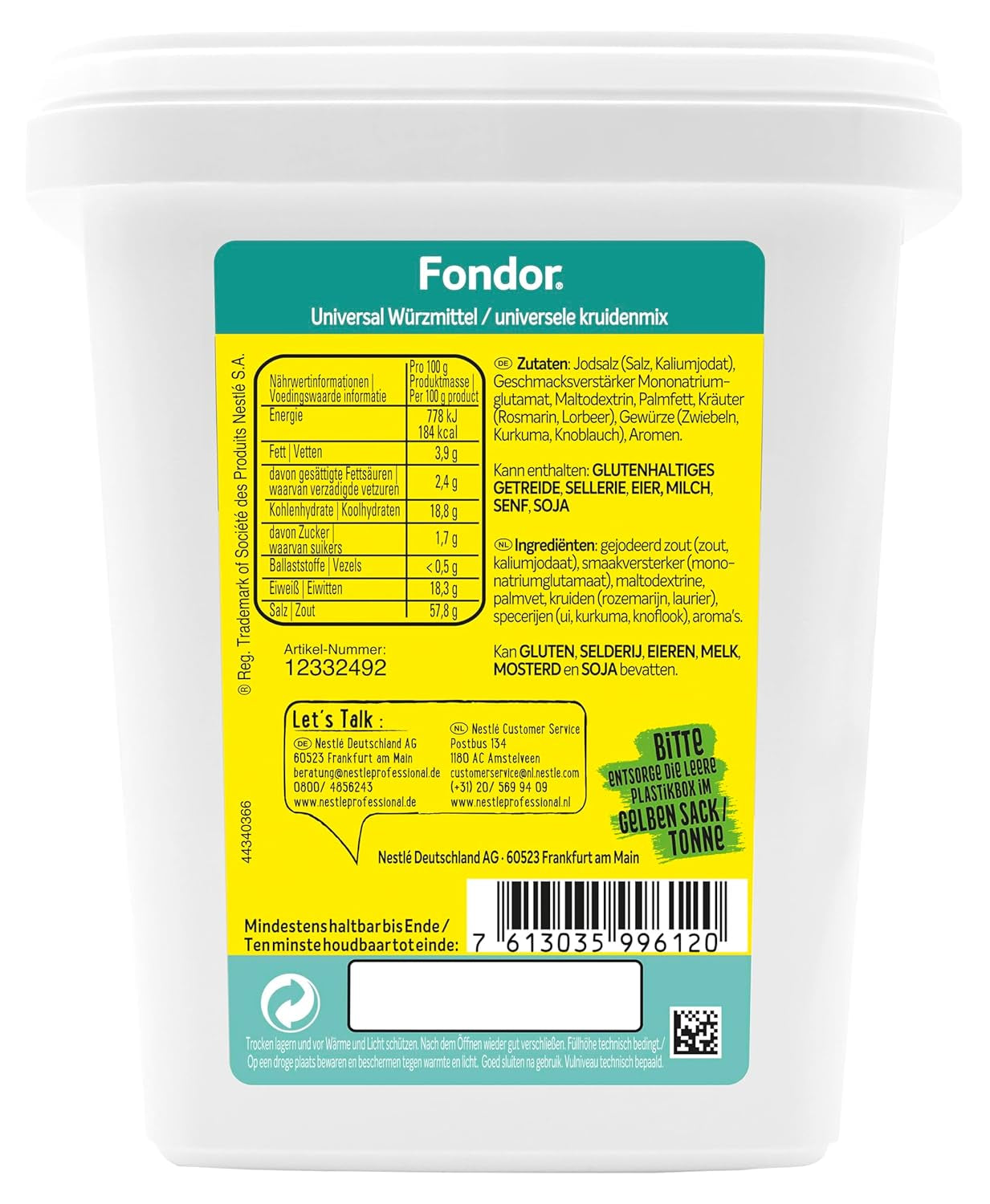 Maggi Professional Fondor Universal-Würzmittel o.k.A., vegan Würzmischung, 1er paquete (1 x 900g Gastro Box)