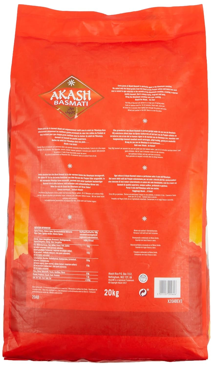 Arroz Akash Basmati, 1 paquete (1 x 20 kg)