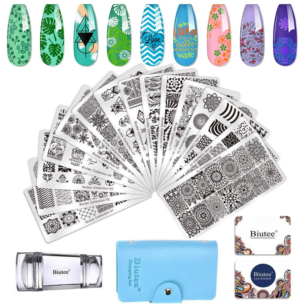 Biutee Estampador de Uñas 30 Piezas Juego de Sellos de Uñas Plantilla de Uñas Estampado de Uñas Imágenes de Animales Flores Placa de Estampado de Uñas con 2 Sellos 2 Raspadores Accesorios de Diseño de Uñas Sello de Uñas Francés