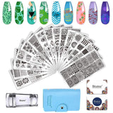 Biutee Estampador de Uñas 30 Piezas Juego de Sellos de Uñas Plantilla de Uñas Estampado de Uñas Imágenes de Animales Flores Placa de Estampado de Uñas con 2 Sellos 2 Raspadores Accesorios de Diseño de Uñas Sello de Uñas Francés
