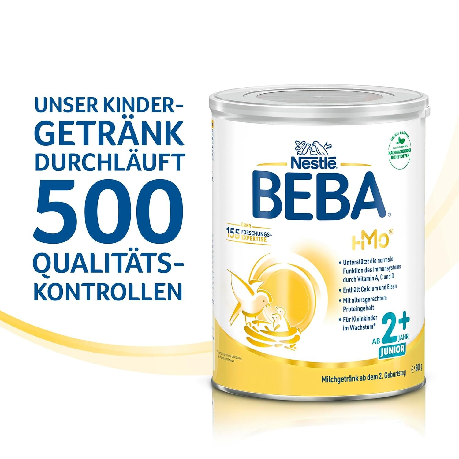BEBA Junior 2+ bebida láctea a partir de 2 años, Con HMO, Contenido de proteínas apropiado para la edad, Solo lactosa, Sin aceite de palma, Sin aceite de pescado, Comida para niños pequeños, Leche en polvo para bebés, Paquete de 3 (3 x 800 g)