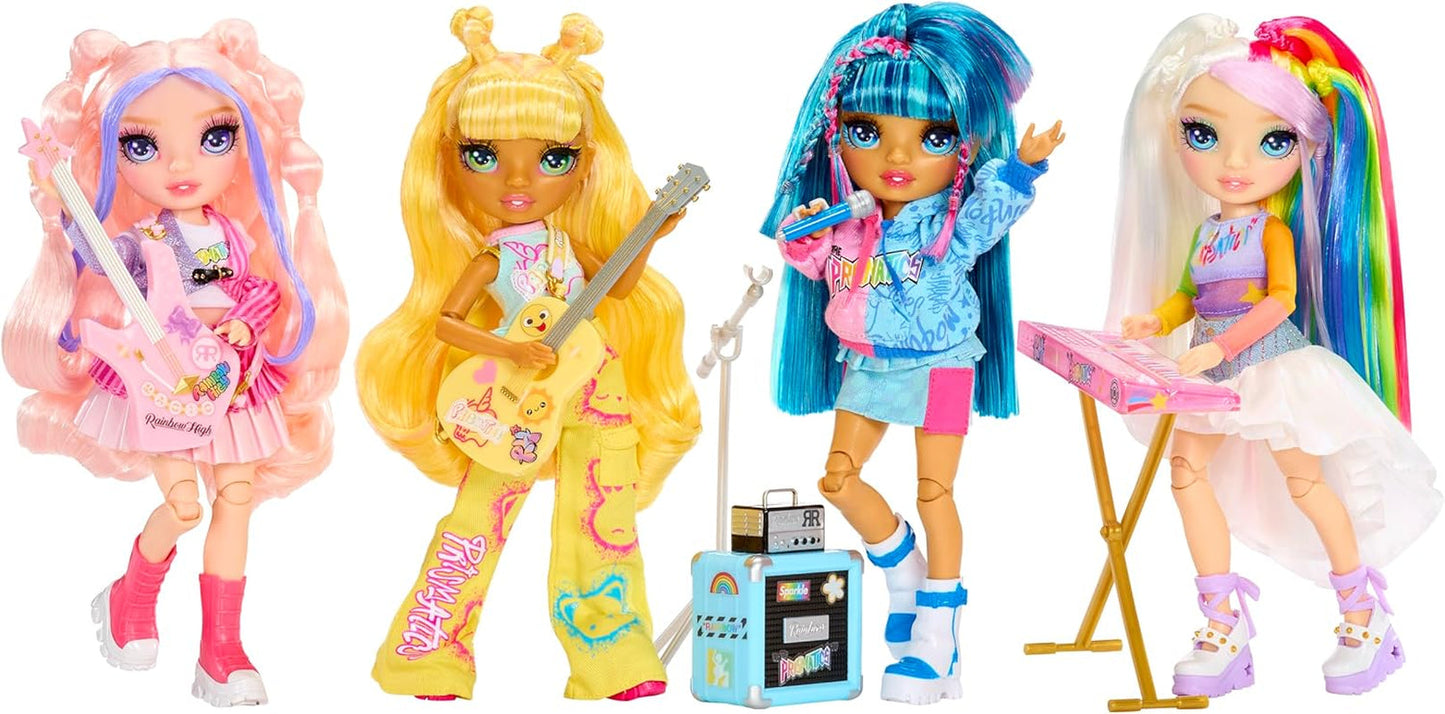 Rainbow High Junior High Rock Band - Amaya, Rainbow Colors - Muñeca de moda de 23 cm con teclado, personalizable con pegatinas, articulado, lindo juguete para niños a partir de 4 años
