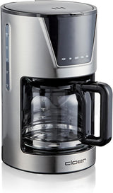 Cloer Cafetera espresso con filtro de 6 tazas, Función suave para mantener caliente, Jarra de vidrio, Cuchara medidora, Indicador de nivel de agua, Sistema antigoteo, Apagado automático, Tamaño del filtro 1x2, 550W, Acero inoxidable