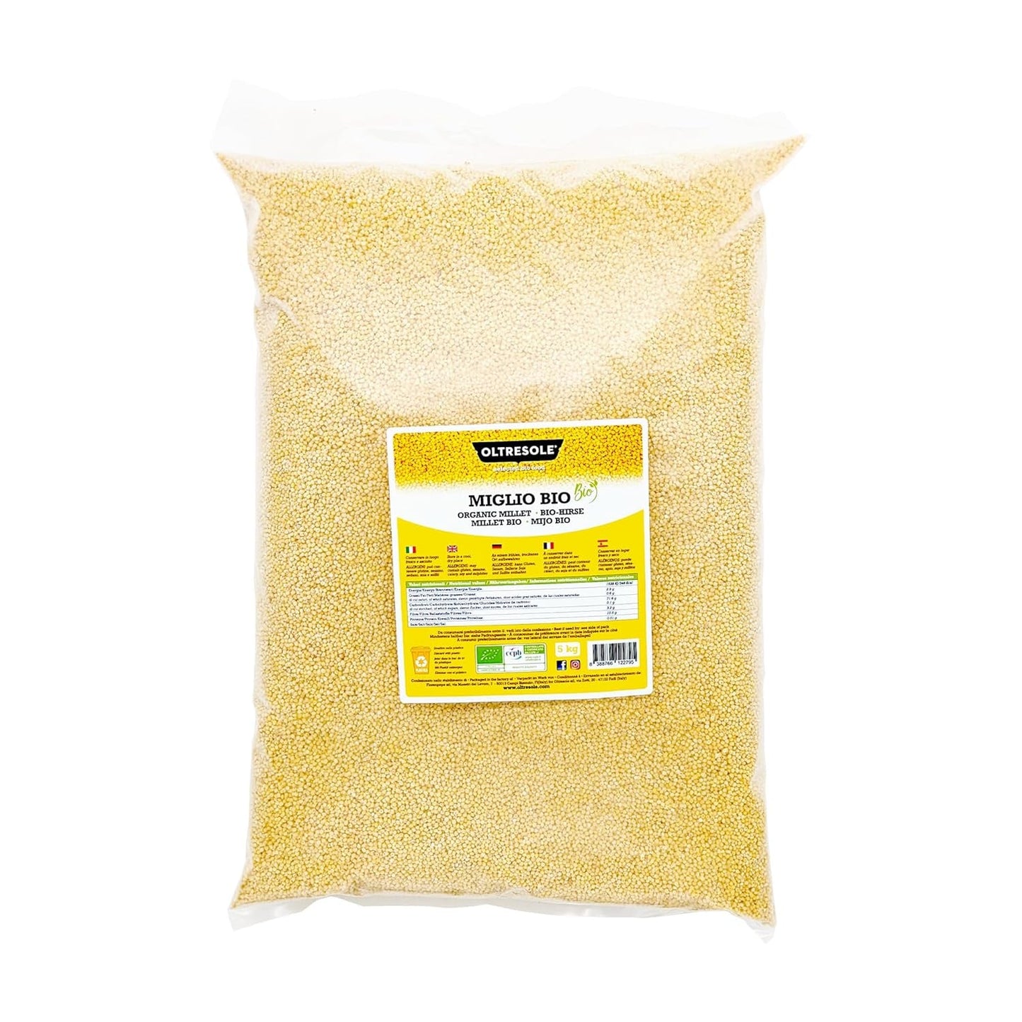 Mijo orgánico 1 kg, granos orgánicos ricos en fibra y minerales, granos de mijo amarillo para consumo, paquete ideal para la familia