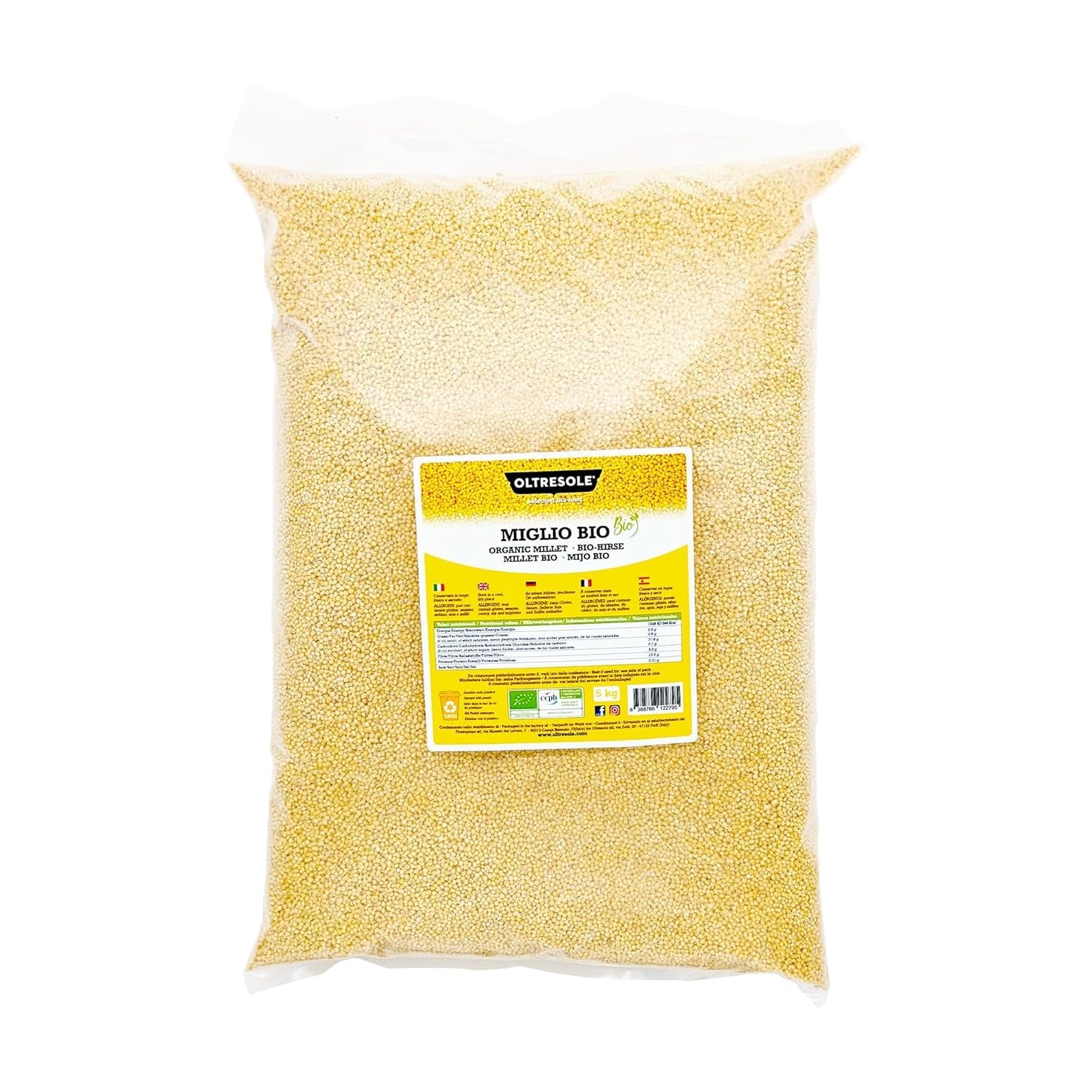 Mijo orgánico 1 kg, granos orgánicos ricos en fibra y minerales, granos de mijo amarillo para consumo, paquete ideal para la familia