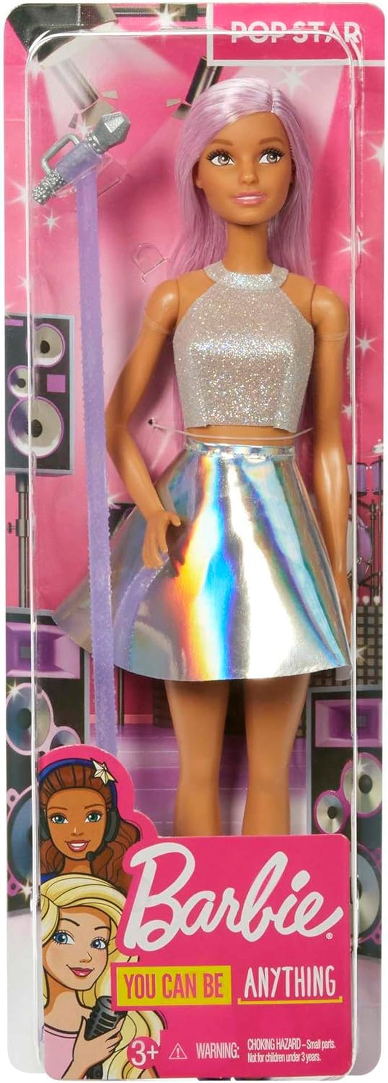 Muñeca Barbie Pop Star vestida con falda brillante, micrófono y pelo rosa Regalo para niños de 3 a 7 años JCW42 Dazzling Dolls Naty Shop
