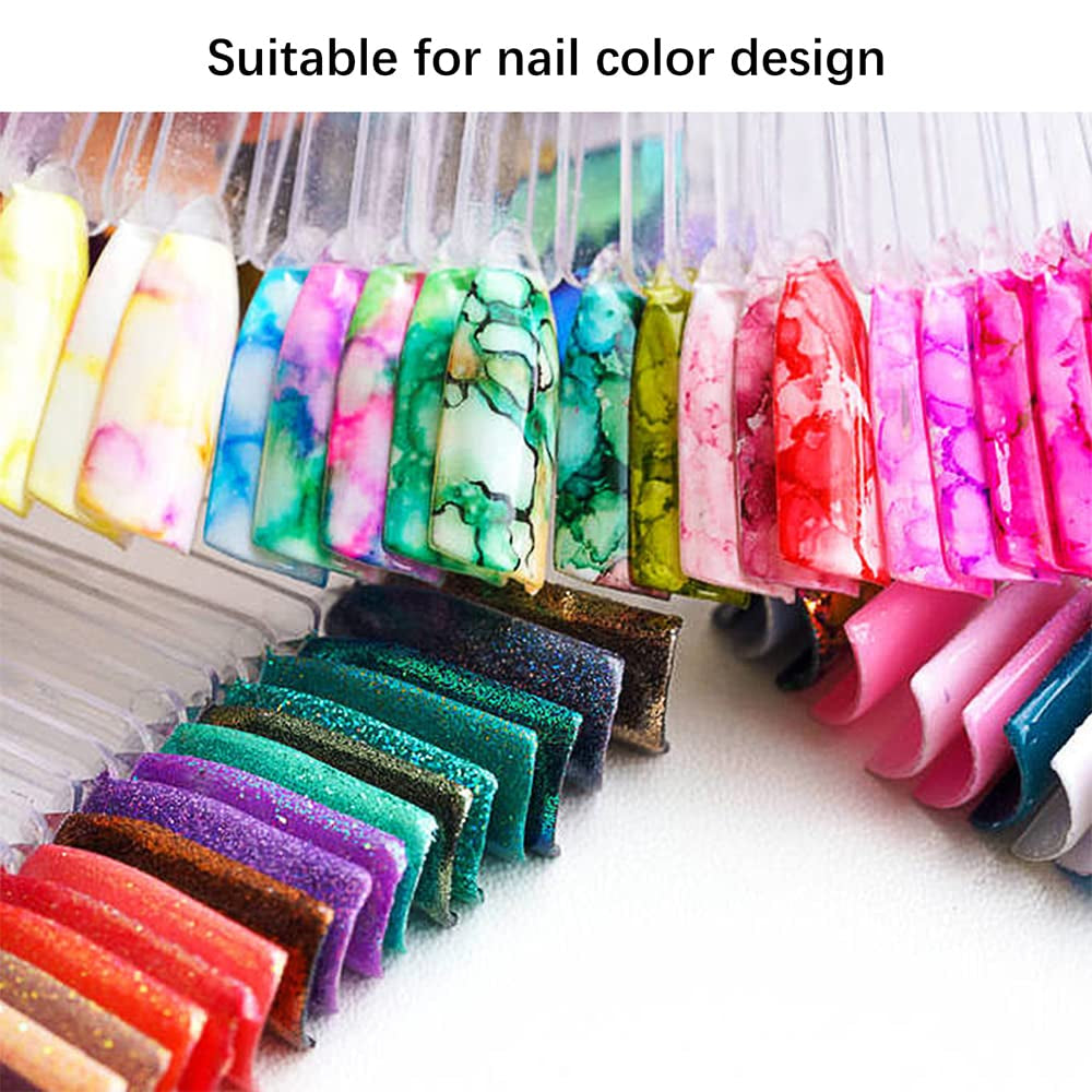 300 barras de uñas transparentes, diseños de uñas en forma de abanico, puntas de visualización a color con 6 anillos de metal, placa de uñas artificiales para salón de uñas y práctica de esmalte de gel para principiantes