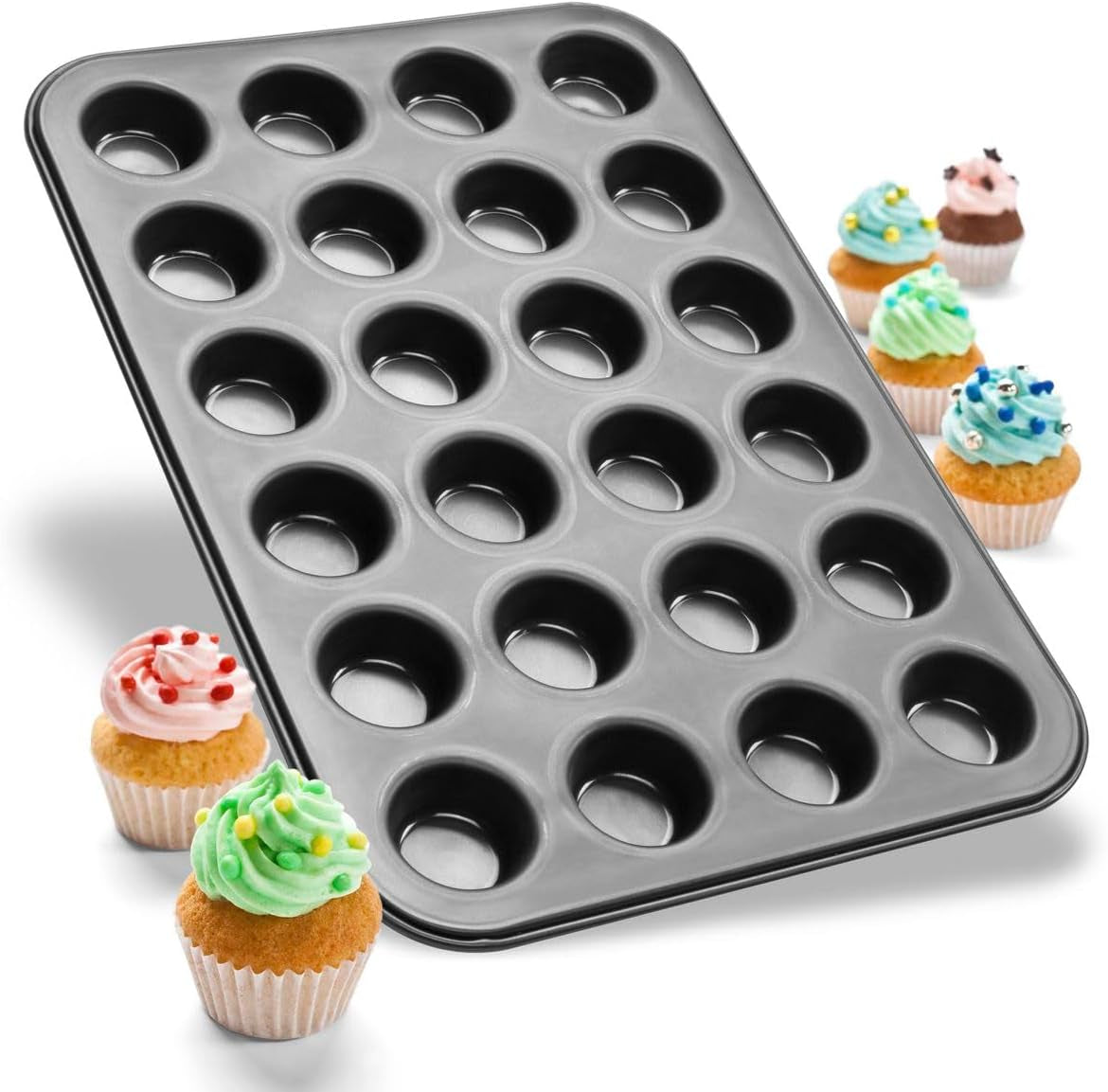 Zenker 6541 Mini-Muffinform 24Er Negro Metalizado – Antihaftbeschichte Für Perfekte Mini-Muffins, Ø 4,5 Cm, ​​Made in Germany Moldes y bandejas para horno Naty Shop