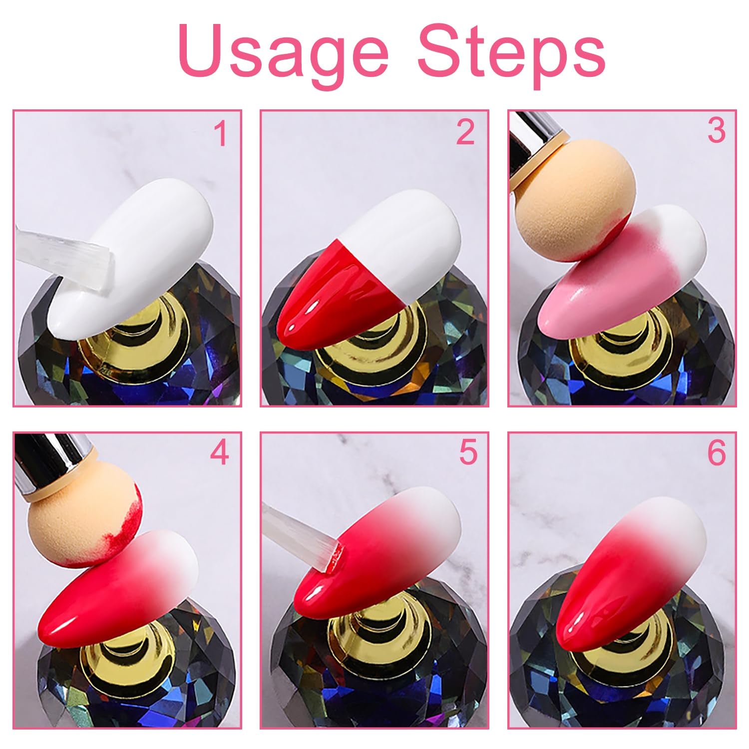 2 Stück Nail Art Rendering-Werkzeuge Doppelter Kopf, Aplicador De Pincel De Esponja Inkl 8 Ersatzköpfe, Nail Art Schwamm Und Tupfpinsel(Weiß, Rosa)