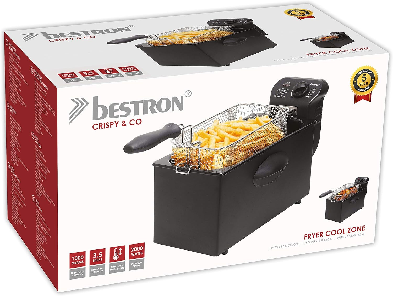 Freidora de aceite Bestron con tecnología de zona fría, 3,5 litros, 2000 vatios Electrodomésticos Naty Shop