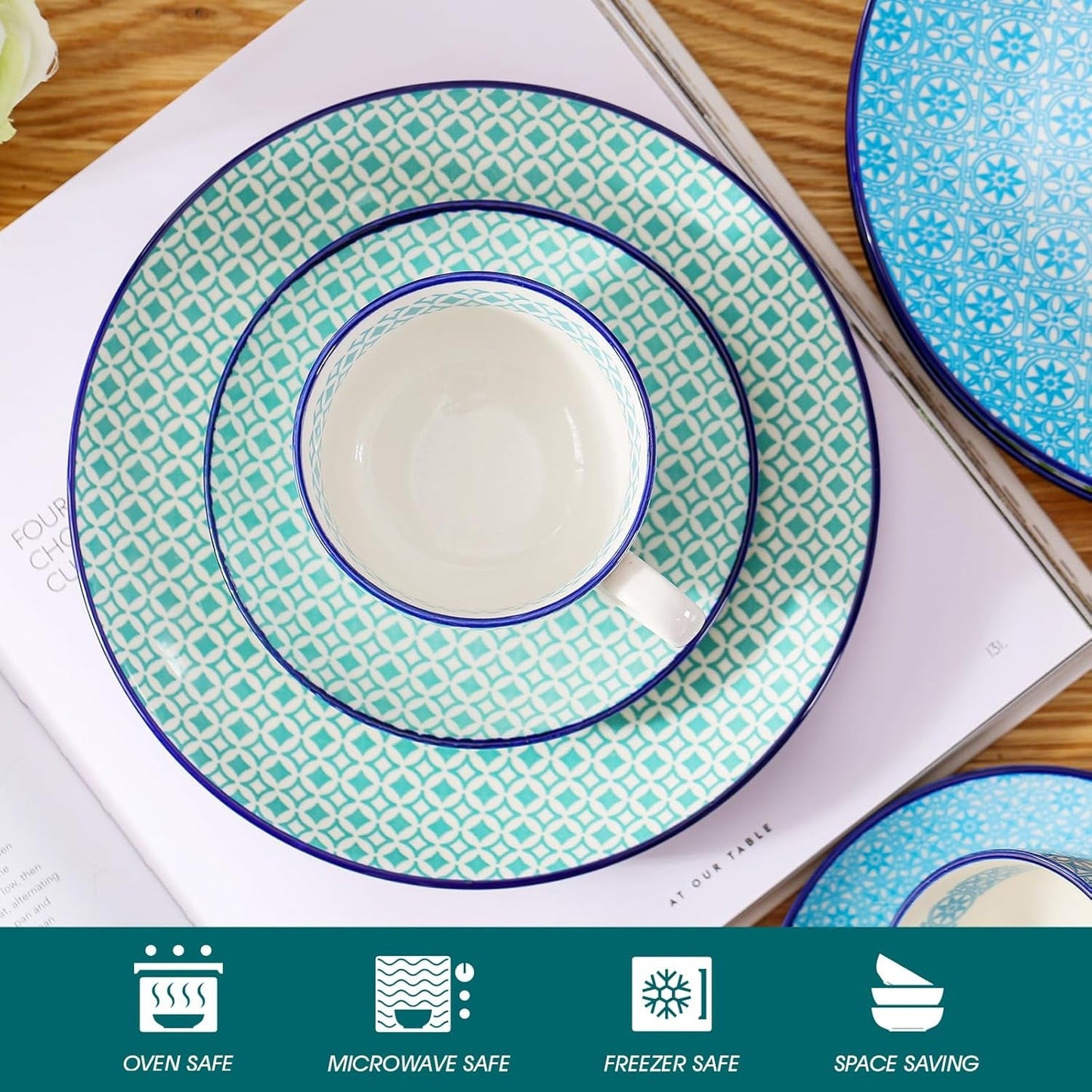 Vancasso Juego de café de Porcelana Macaron, 12 Piezas, Servicio de café Colorido para 4-12 Personas, Juego de Tazas, Incluye Tazas de café, platillos y Platos de Postre
