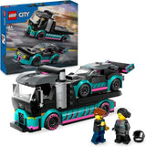 LEGO City Car Transporter con coche de carreras, camión de juguete con rampa de carga ajustable y coche de carreras, juego de construcción con 2 minifiguras, piloto de carreras y conductor de camión, para niños a partir de 6 años 60406 Juegos de construcción Besuche den LEGO-Store Single