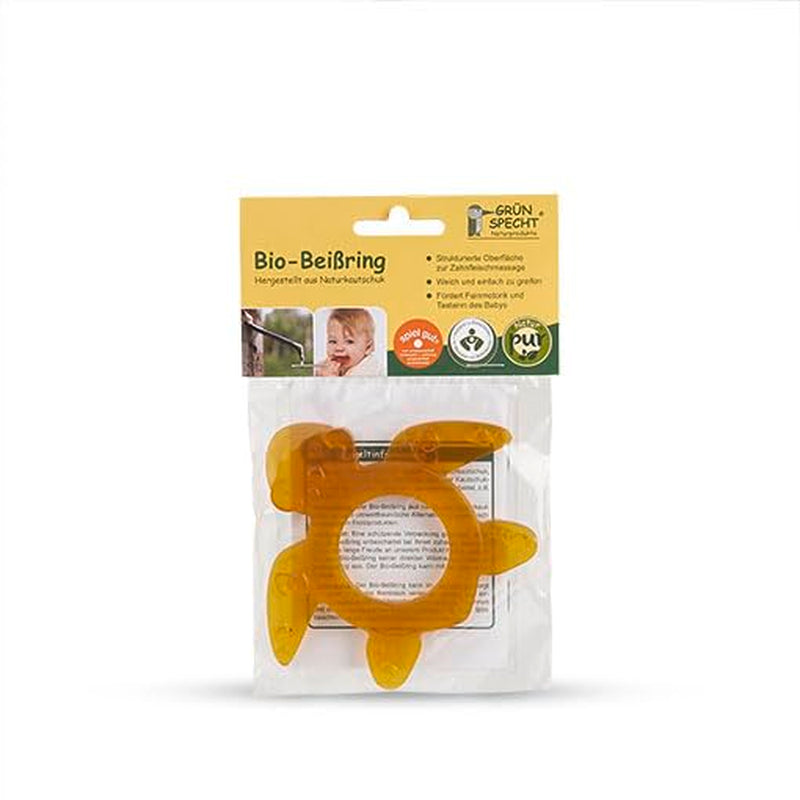 GRÜNSPECHT Mordedor de caucho natural orgánico para la dentición de los bebés, masajea las encías, sin BPA, suave, promueve la motricidad fina, Tortuga (639-V2), marrón