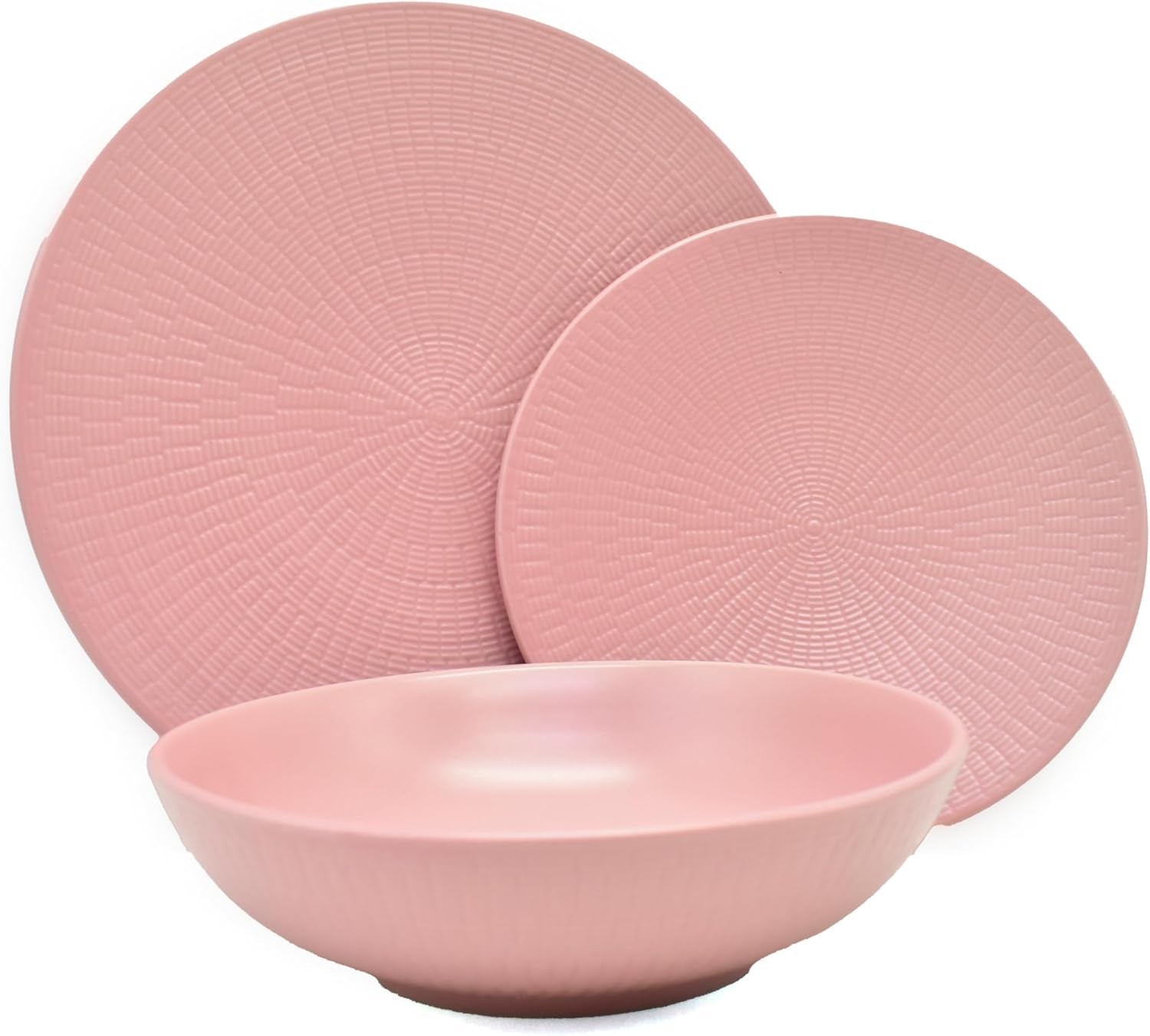 ECHTWERK Vajilla vintage de 12 piezas, diseño natural "Blanka", 4 personas, elegante vajilla de gres texturizado con 4 platos llanos, 4 guarniciones, 4 platos llanos, color rosa