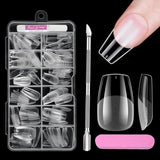 Uñas cortas de cubierta completa, 120 piezas, 12 tamaños, puntas de uñas cortas para uñas de gel, pegamento en uñas artificiales, pegamento en lima de uñas, pulidor de uñas, empujador de cutículas