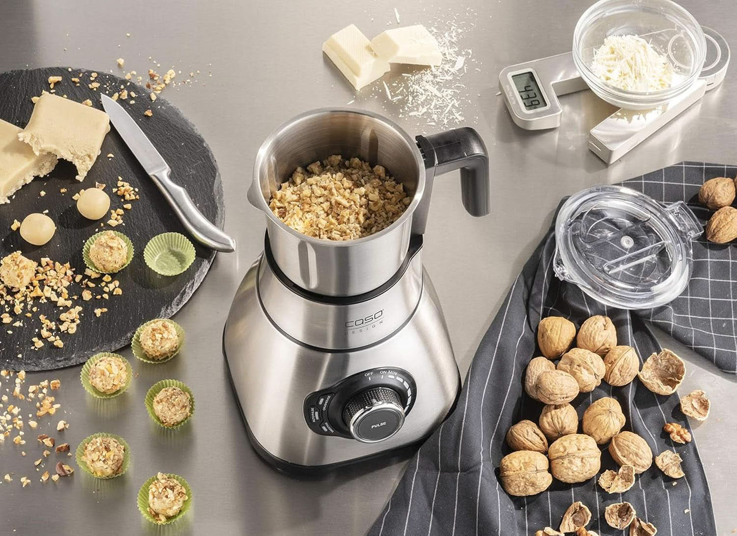 CASO B 1800 Powerblender-Set - Batidora con base, 28.000 U/Min, Vaso de vaso 1,75 L, Inkl. Trinkflasche Und Zerkleiner, Mezclador Testsieger Mit Sehr Gut, Edelstahl Naty Shop