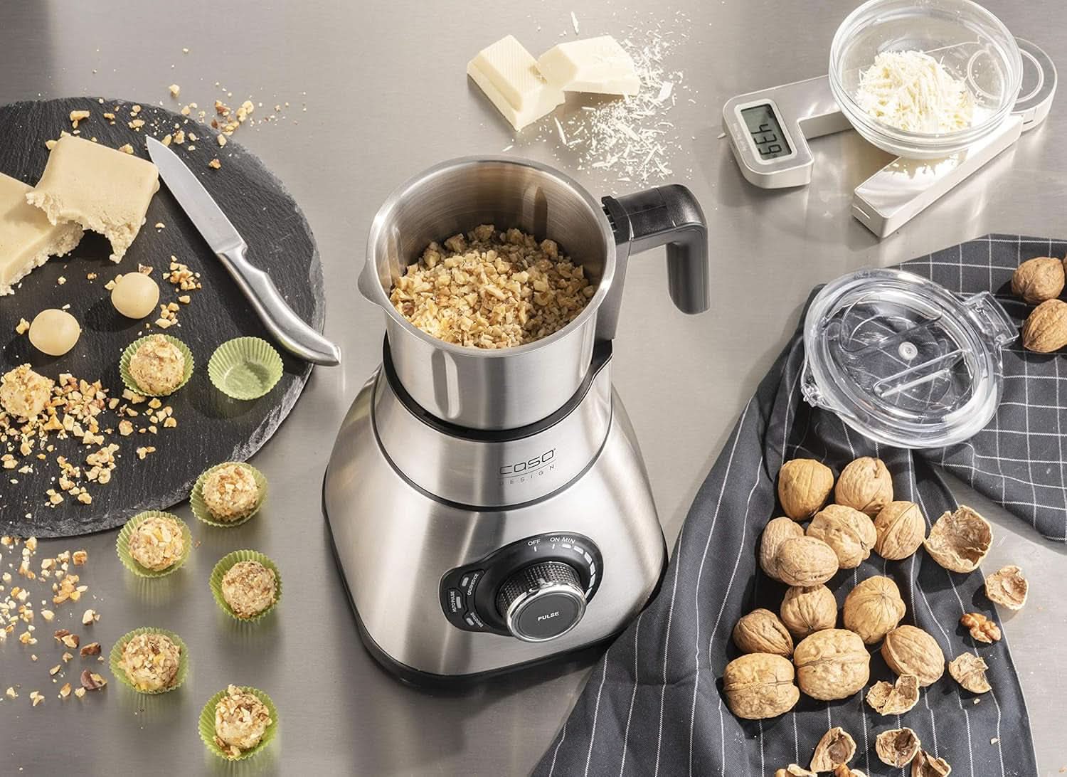 CASO B 1800 Powerblender-Set - Batidora con base, 28.000 U/Min, Vaso de vaso 1,75 L, Inkl. Trinkflasche Und Zerkleiner, Mezclador Testsieger Mit Sehr Gut, Edelstahl Naty Shop