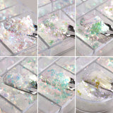 JMEOWIO Nail Glitter 12 rejillas Aurora Nail Art accesorios de decoración diseño de uñas
