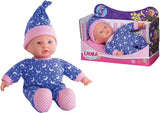 Simba 105010010 - Muñeca Laura Little Star de cuerpo suave con dulce vestido y sombrero con lunas y estrellas brillantes Muñeca de 20 cm que brilla en la oscuridad a partir de 12 meses Muñecas azules Naty Shop