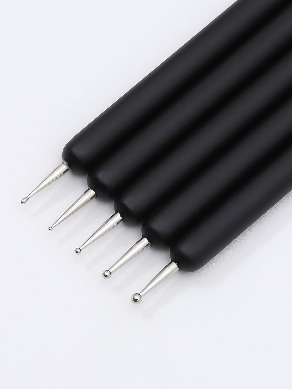 Nagelkunst-Pinsel, 5 piezas, Nailart-Pinsel, Punktierstift-Werkzeuge, Malkunst-Design-Pinsel-Set para Lange Linien, Dünne Details, Feine Zeichnungsgrößen 7/9/11/15/22 mm, negro