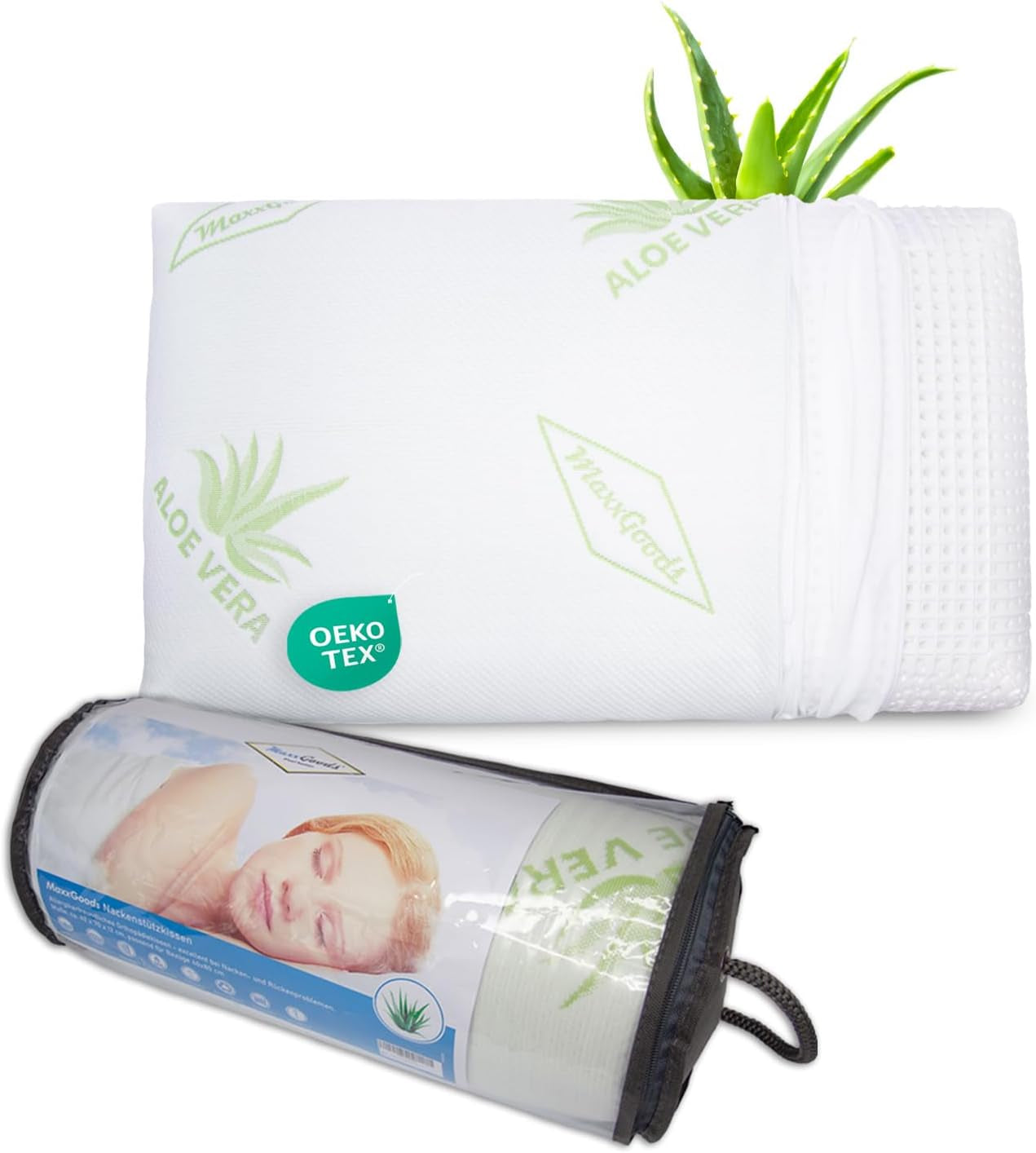 Maxxgoods Almohada Ortopédica Almohada de Espuma de Gel Visco con Funda Protectora de Aloe Vera y Funda Interior 100% Algodón - Almohada para Dormir boca abajo, boca arriba y de lado (42 cm x 70 cm x 12 cm) Naty Shop Almohadas Ortopédicas Cervicales 42 X 70 X 12 cm