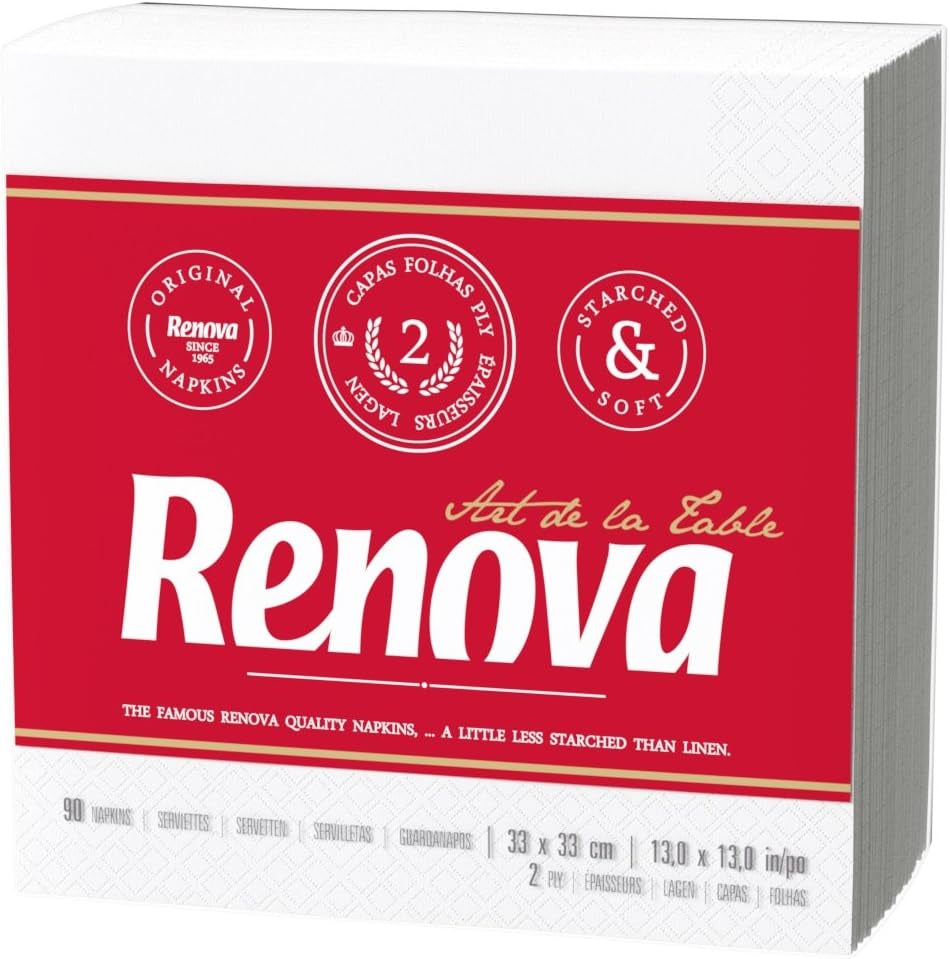 Servilletas de papel Renova, estilo cóctel de mesa blanca, 90 servilletas (paquete de 2)