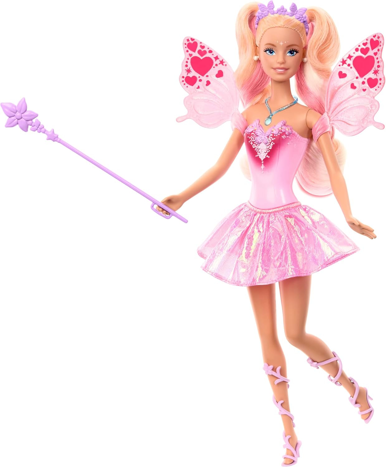 Mattel Barbie Doll Fairy con varita de juguete y accesorios de moda, tema fantástico con alas y traje que cambia de color, JCP76, [Multicolor] Naty Shop Dolls Default Title