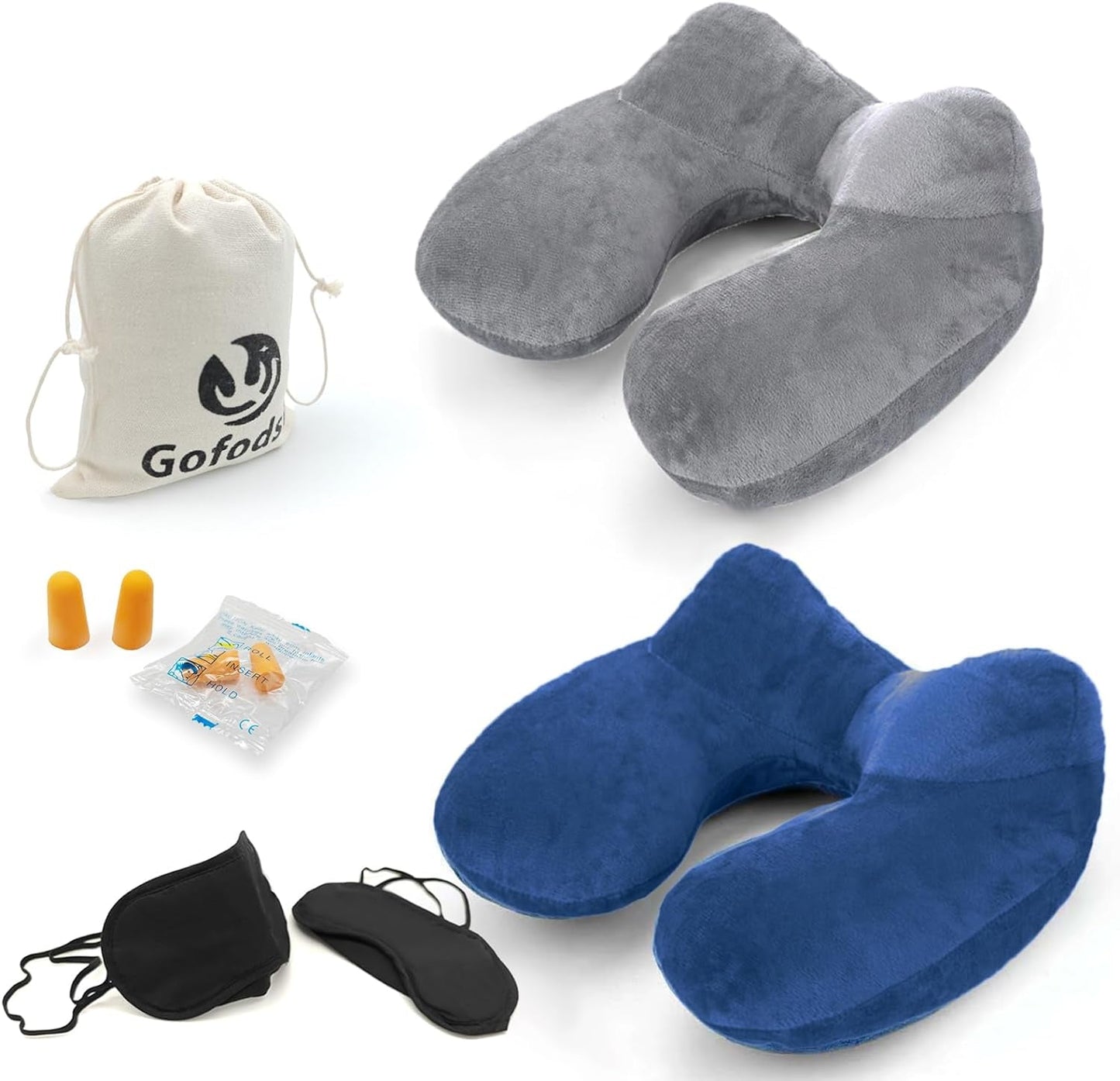 Gofodsil Almohada Inflable para el Cuello para Aviones Camping Trenes y Coches con Tapones para los Oídos Almohada de Viaje Portátil Almohada Inflable para el Cuello de Avión Juego de 2 Almohadas Ortopédicas Cervicales Naty Shop Default Title