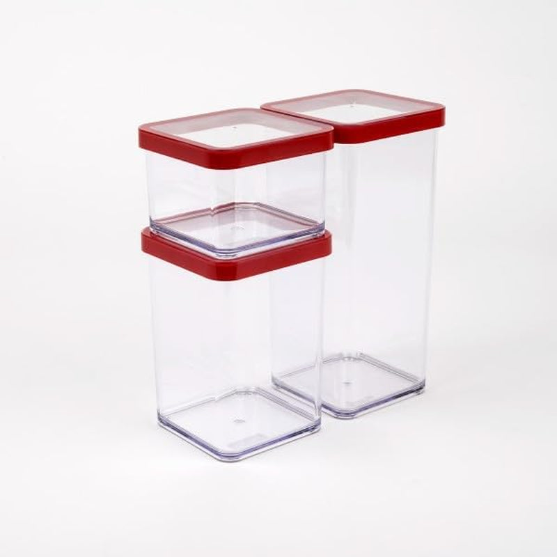 Rotho Loft Juego de 5 Botes de Conservación con Tapa, Varios Tamaños, Plástico Alimentario (PP) Sin BPA, Transparente/Rojo, (21,4 x 21,4 x 23,5 cm)