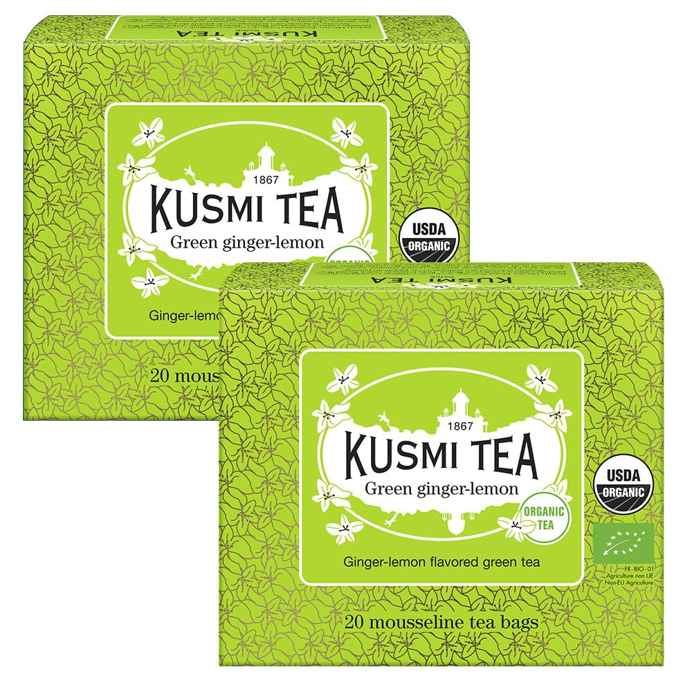 Té Kusmi - Paquete de 2 - Té verde jazmín - Mezcla de té verde jazmín orgánico - Té verde 100% orgánico - Se puede consumir frío o caliente - 2X20 bolsitas de té