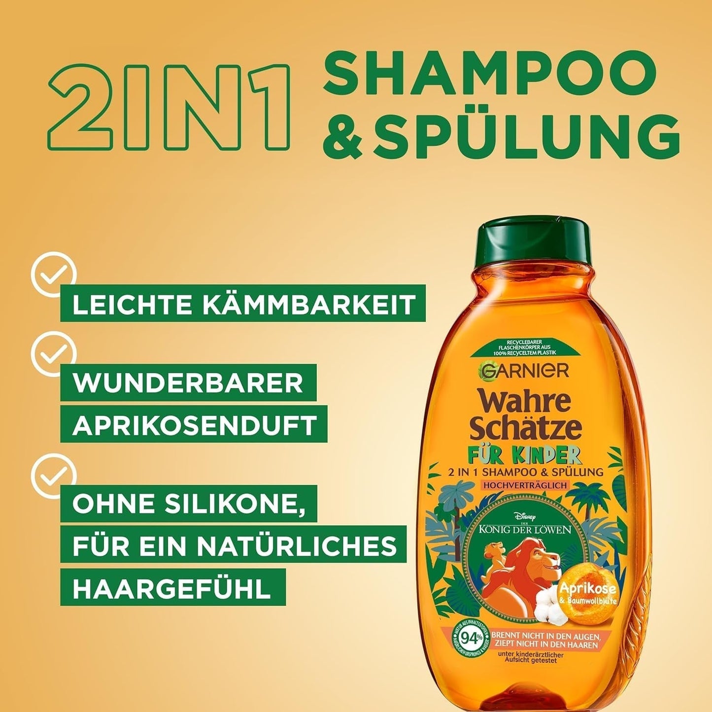 Garnier Champú para niños, para cabellos sensibles y fáciles de peinar, con albaricoque y flores de algodón Garnier Ducha y baño