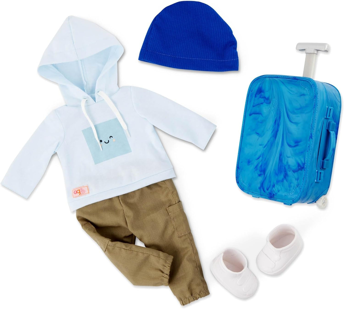 Our Generation - Milo - Muñeco de 46 cm - Ojos marrones realistas y pelo castaño rizado - Equipaje con ruedas y accesorios de viaje - Juego de simulación - Juguete para edades de 3 años en adelante