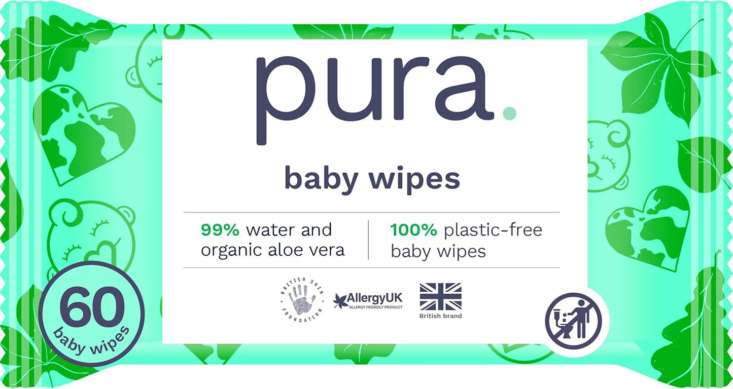 Toallitas desechables ecológicas para bebés para pieles sensibles del bebé 70 toallitas (1 paquete) 99% de agua 100% sin plástico para pieles sensibles Recién nacidos propensos al eccema Biodegradables Veganos