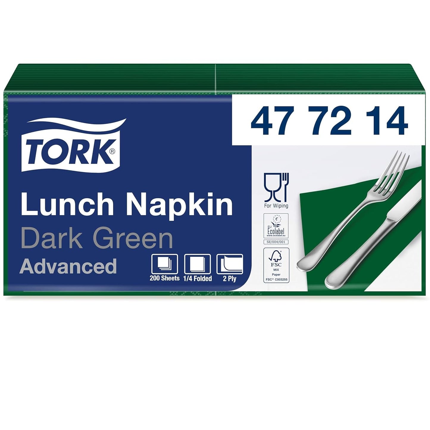 Tork 477840 Servilletas de almuerzo color lima / Servilletas de 2 capas para comidas pequeñas o refrigerios / Calidad avanzada / Servilletas de papel 10 x 200 (2000) / 32,6 x 33 cm (largo x ancho) / Pliegue 1/4