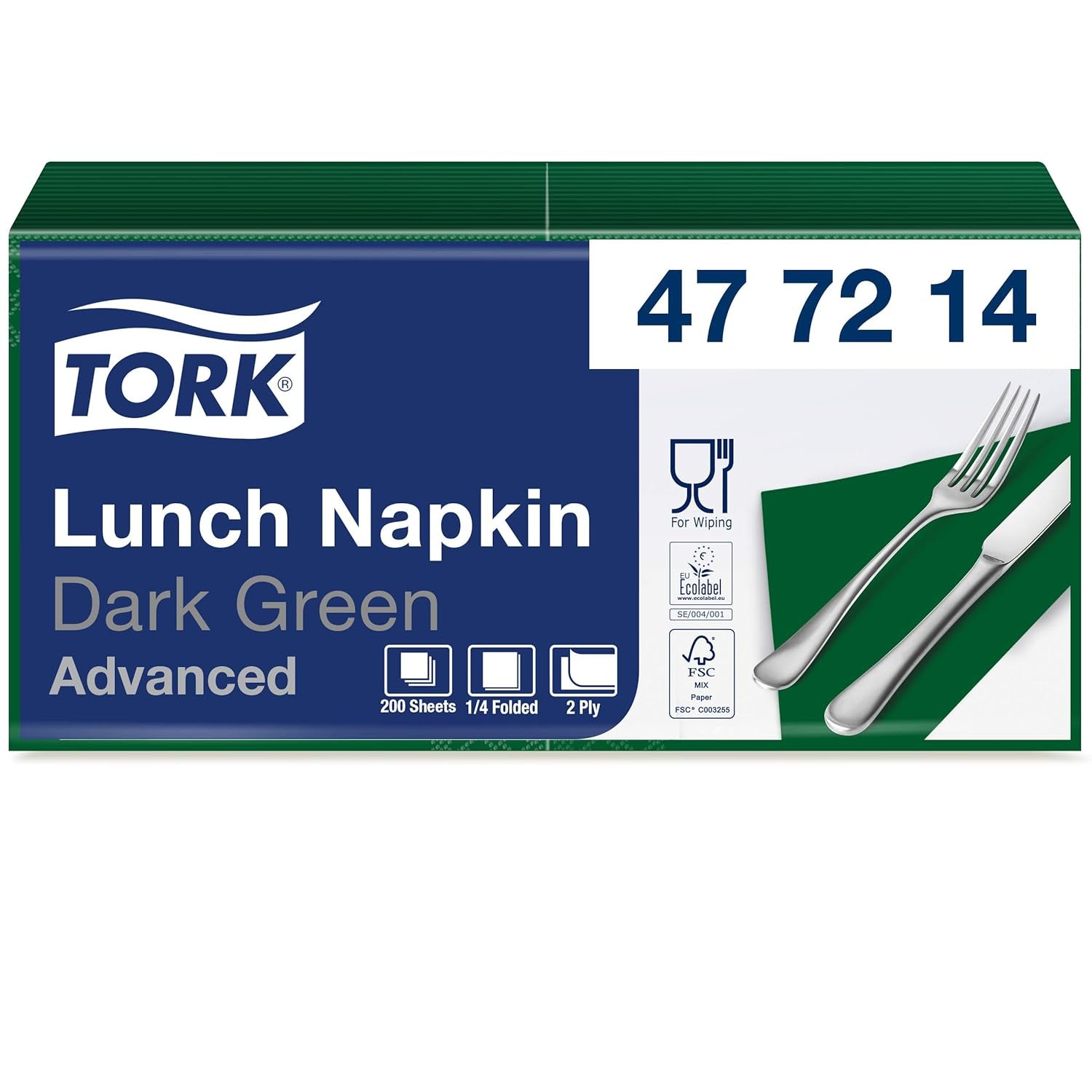 Tork 477840 Servilletas de almuerzo color lima / Servilletas de 2 capas para comidas pequeñas o refrigerios / Calidad avanzada / Servilletas de papel 10 x 200 (2000) / 32,6 x 33 cm (largo x ancho) / Pliegue 1/4