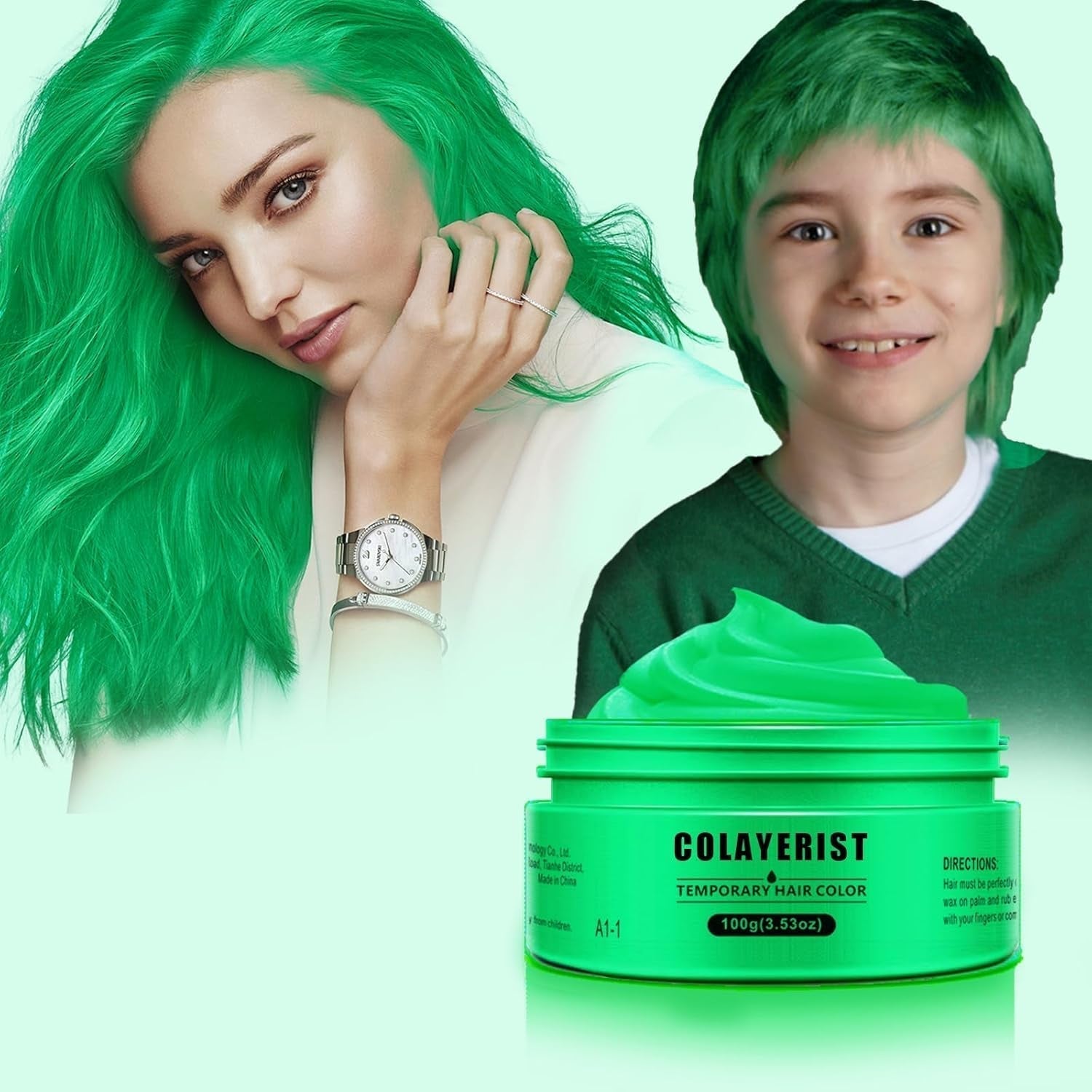 COLAYERIST Color de cabello negro temporal lavable Cera de color de cabello para hombres y mujeres Máscara de cabello para fiesta o cosplay Productos de color de cabello sin desorden Tinte para el cabello Naty Shop Verde
